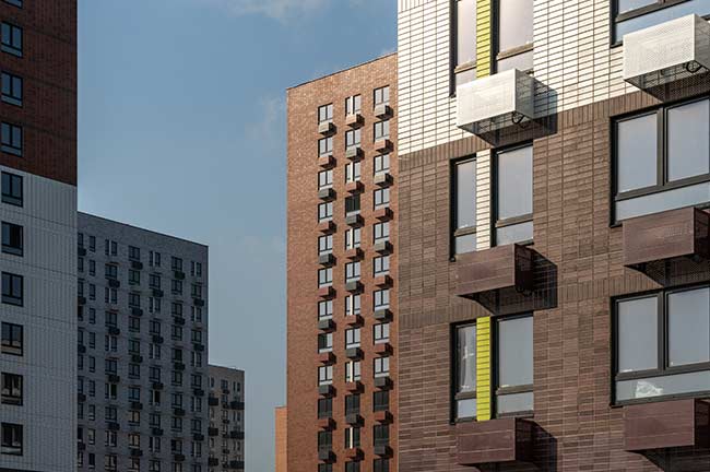 front elevation cladding with wooden plank tiles