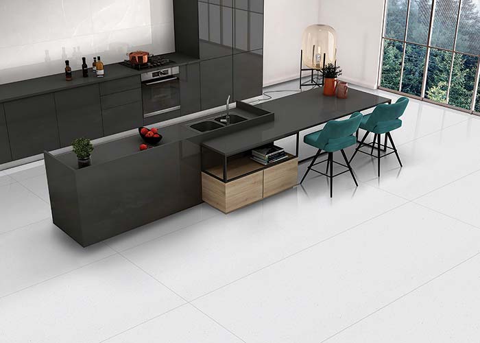 mixing kitchen wall and floor tiles for a cohesive look