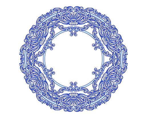 azulejos portuguese round blue watercolor pattern