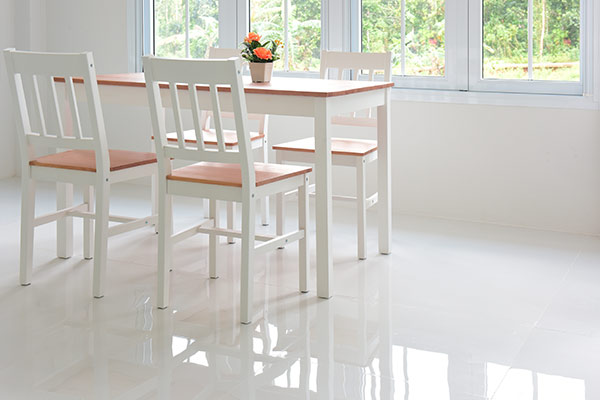 white room glossy tiled floor wooden