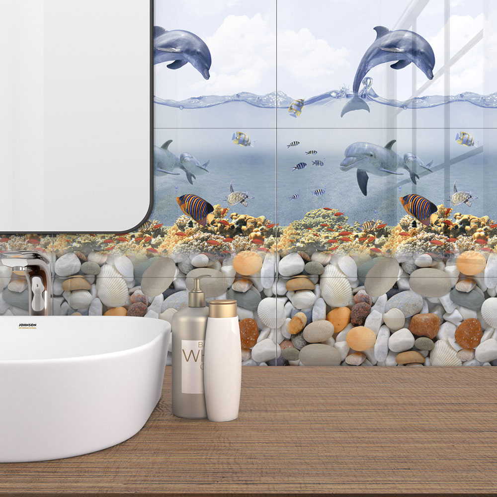 Johnson Tiles - CORAL DOLPHIN DARK Wall Only tile with glossy finish